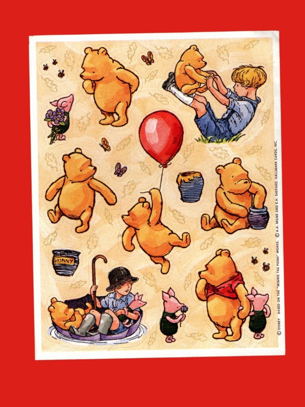 Hallmark Classic Winnie the Pooh Sticker Sheet Craft & Collecting Vintage 1990s